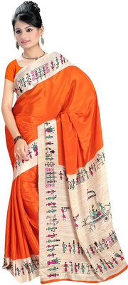 

Desi Butik Printed Daily Wear Crepe Saree(Orange)