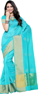 

Mimosa Woven Kanjivaram Cotton Saree(Light Blue), Saffire