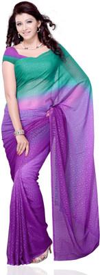 

JTInternational Solid Fashion Georgette Saree(Green, Purple), Sea green;violet
