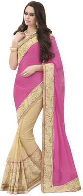 

Desi Butik Embroidered Fashion Chiffon, Georgette Saree(Pink, Beige), Rani and beige