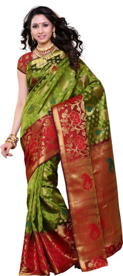 

Mimosa Woven Kanjivaram Art Silk Saree(Green), Olive