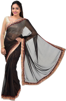 

Om Shantam Saree's Solid Fashion Georgette Saree(Black)