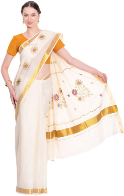 

Darps Self Design Balarampuram Cotton Saree(Multicolor), Cream