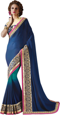 

Bhavi Embroidered Bollywood Velvet, Net Saree(Blue)