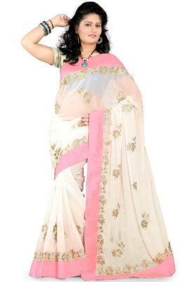 

Ansu Fashion Self Design Fashion Georgette Saree(White)
