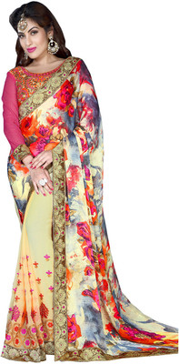 

Parisha Printed Daily Wear Georgette Saree(White, Multicolor), Cream & multicolor