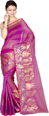 

Chandrakala Woven Banarasi Silk Cotton Blend Saree(Pink), Magenta