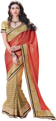 

Desi Butik Embroidered Fashion Jacquard Saree(Pink, Beige), Beige;pink