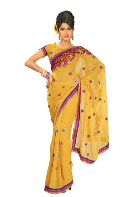 

Chirag Sarees Self Design Fashion Crepe Saree(Yellow), Pink