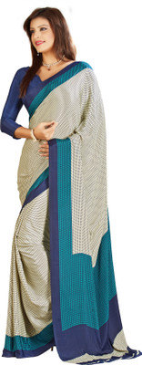

Khoobee Printed Fashion Crepe Saree(Beige, Blue), Blue;cream
