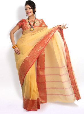 

Purabi Woven Tant Handloom Cotton Saree(White)