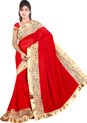 

Om Shree Vallabh Self Design Banarasi Georgette Saree(Red)