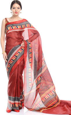 

SAS CREATIONS Printed Maheshwari Cotton, Polycotton Saree(Red)