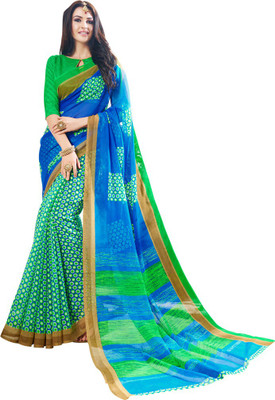 

Saara Printed Fashion Cotton Saree(Green, Blue), Green and blue