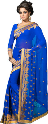 Manthan Embroidered Daily Wear Chiffon Saree(Blue)