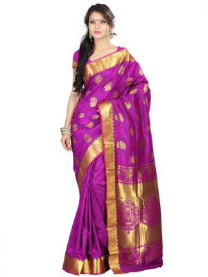 

Manthan Printed Daily Wear Art Silk Saree(Pink, Yellow), Dark pink & gold