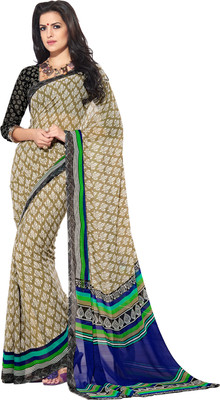 

Khoobee Self Design, Printed Fashion Georgette Saree(Beige, White)
