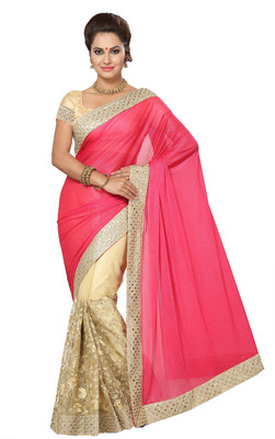 

Ishin Embellished Fashion Lycra Saree(Pink), Pink & beige