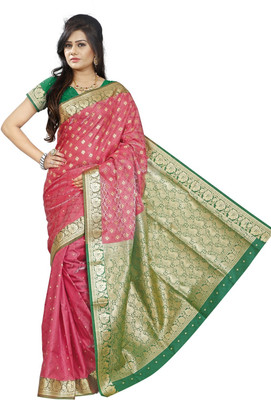 JagannathSaree Self Design Fashion Silk Saree(Red, Green), Green;red