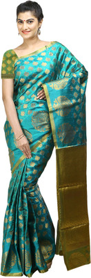 

Mimosa Woven Kanjivaram Art Silk Saree(Blue), Safire