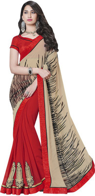 

Desi Butik Embroidered Fashion Georgette Saree(Beige, Red)