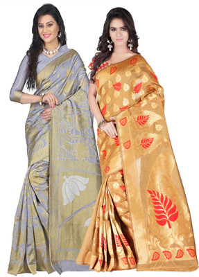 

Weavedeal Embellished Kanjivaram Silk Cotton Blend Saree(Pack of 2, Multicolor)