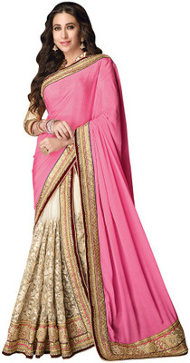 

Desi Butik Embroidered Fashion Chiffon, Net Saree(Pink, Beige), Pink and beige