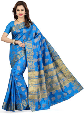 Ishin Solid Fashion Poly Silk Saree(Blue)