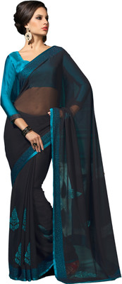 

Manthan Embroidered Daily Wear Silk Saree(Black, Blue), Black & sky blue