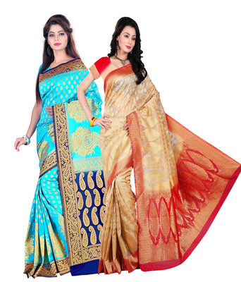 

Weavedeal Embellished Kanjivaram Silk Cotton Blend Saree(Pack of 2, Multicolor)