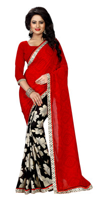 

Kalika Printed Bollywood Georgette Saree(Red, Black