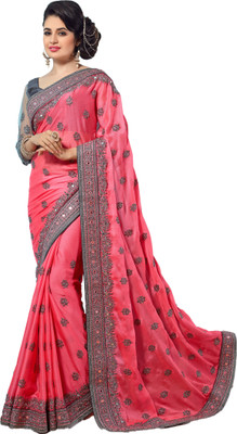 

M.S.Retail Embroidered Bollywood Satin Saree(Pink), Grey;pink