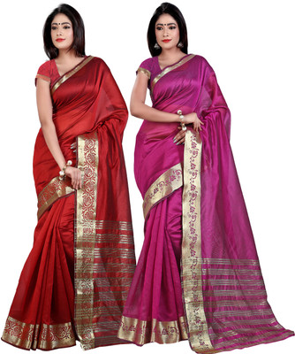 

Weavedeal Solid Banarasi Chanderi Saree(Pack of 2, Multicolor)