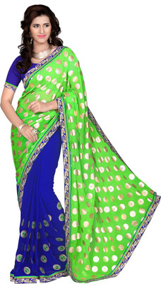 

Khoobee Self Design, Embroidered, Embellished Fashion Jacquard, Georgette Saree(Green, Blue), Blue;green