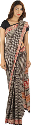 

Khatri Creations Printed Daily Wear Handloom Cotton Saree(Black)