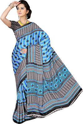 

Khushali Self Design, Printed Fashion Jacquard Saree(Light Blue, Black), Black;light blue