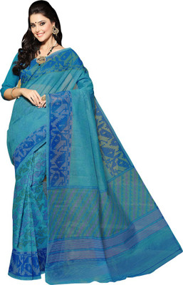

Taanshi Printed Maheshwari Cotton, Polycotton Saree(Blue
