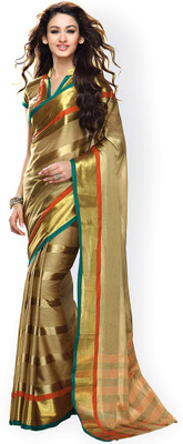 

Indian Wear Online Printed Fashion Cotton Saree(Gold), Green