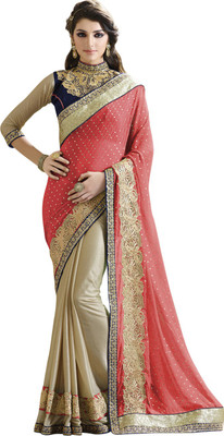 

Saara Embroidered Fashion Georgette Saree(Pink, Beige), Beige;pink