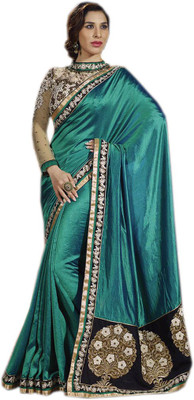 

Shoppingover Embroidered Bollywood Handloom Satin Saree(Blue), Teal blue
