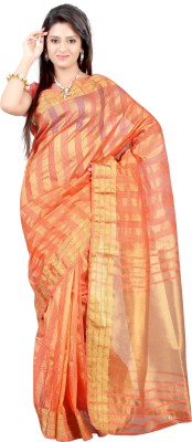 

Mimosa Striped Kanjivaram Handloom Net Saree(Orange), Peach