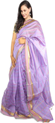 

Javuli Woven Madurai Handloom Silk Cotton Blend Saree(Purple), Blue