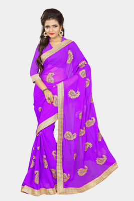 

Chirag Sarees Embroidered Fashion Chiffon Saree(Purple)