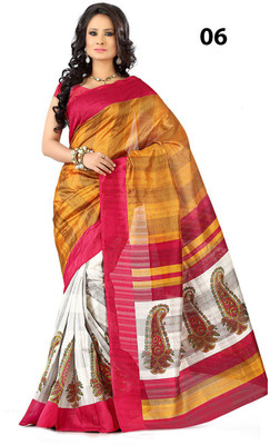 

Vandv Shop Printed Bhagalpuri Handloom Silk Saree(White), White;yellow