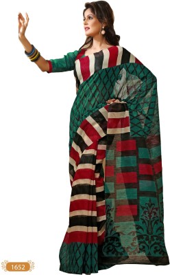 

Hi-Choice Striped Daily Wear Art Silk Saree(Green, Red, Black), Dark green