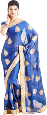 Soch Embellished Fashion Chiffon Saree(Blue), Navy blue