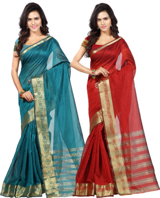 

Weavedeal Solid Banarasi Chanderi Saree(Pack of 2, Multicolor)