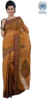 

Tantuja Self Design Tangail Handloom Cotton Saree(Brown), Topaz