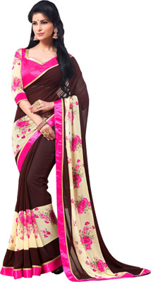 

Brijraj Printed Fashion Georgette Saree(Brown, White)