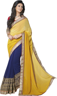 M.S.Retail Self Design Fashion Chiffon Saree(Yellow) at flipkart